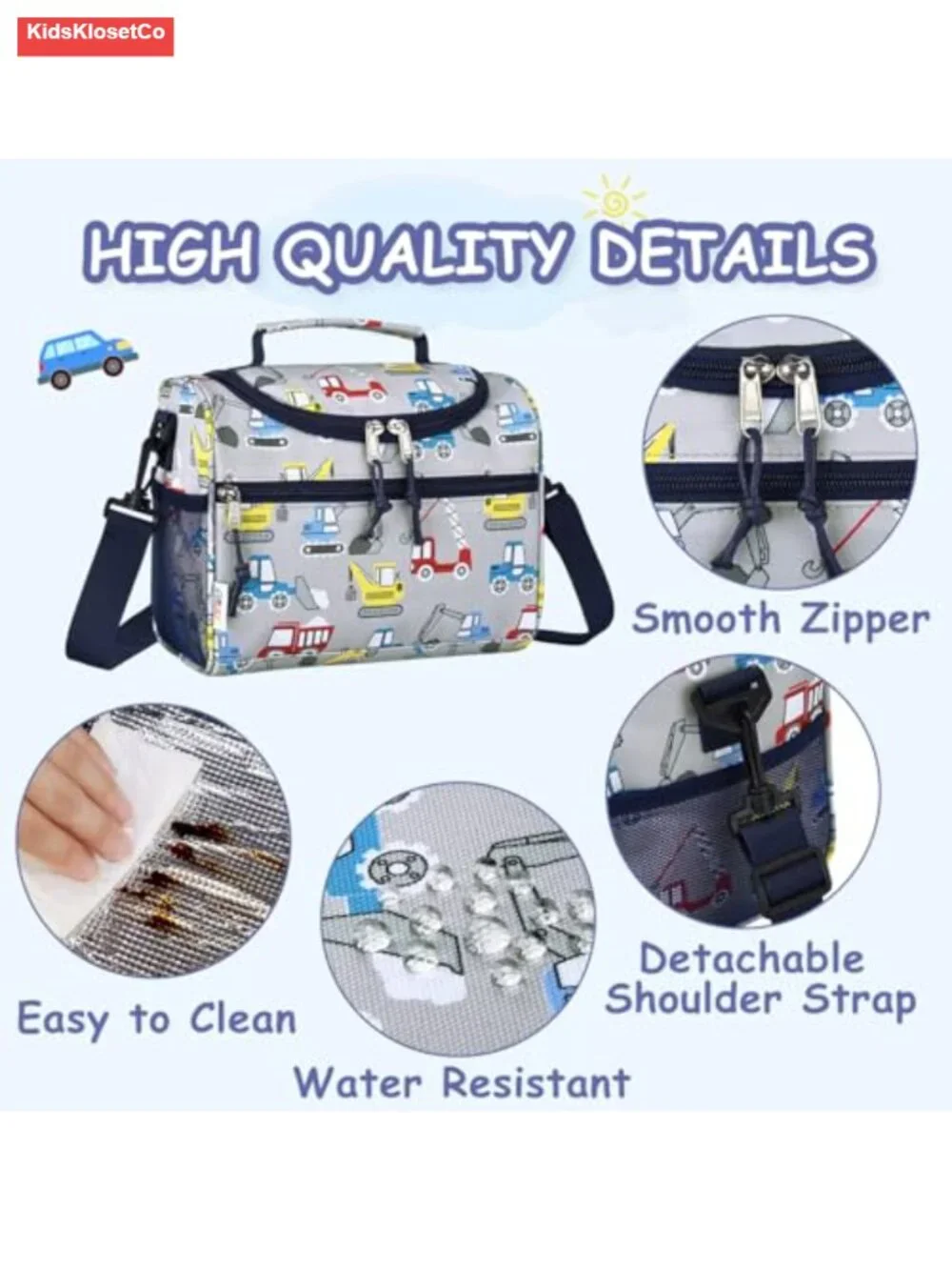 Insulated Lunch Box with Strap and Bottle Holder for Toddler